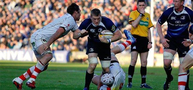 heaslip-lei-v-uls-13-may-11 Jamie Heaslip of Leinster tackled by Pedrie Wannenburg and Johann Muller of Ulster during the Magners League semi final between Leinster and Ulster at the RDS, Dublin 13 May 2011. BY: rugbypicture.co.uk
